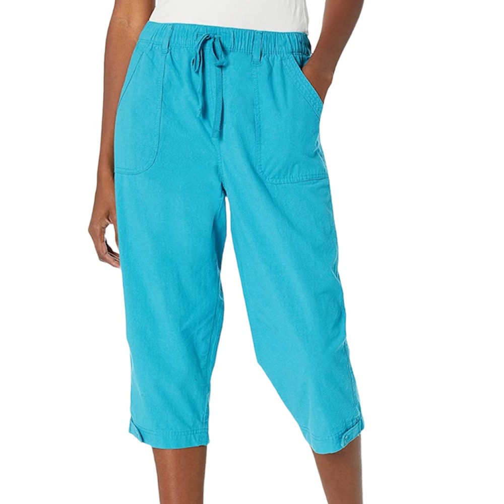 PLUS SIZE PULL ON ELASTIC WAIST CAPRI PANTS SIZE 1X TURQUOISE BLUE